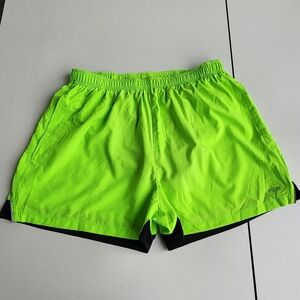 Fit2Run Women’s Running Shorts Yellow Black Lined Bottom Athletic Drawstring L